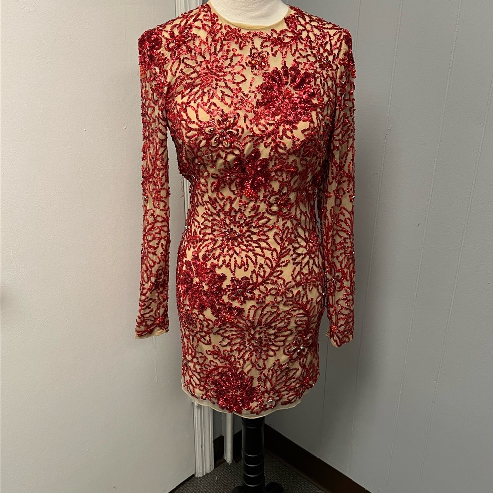 Sherril hill long sleeve mini red dress